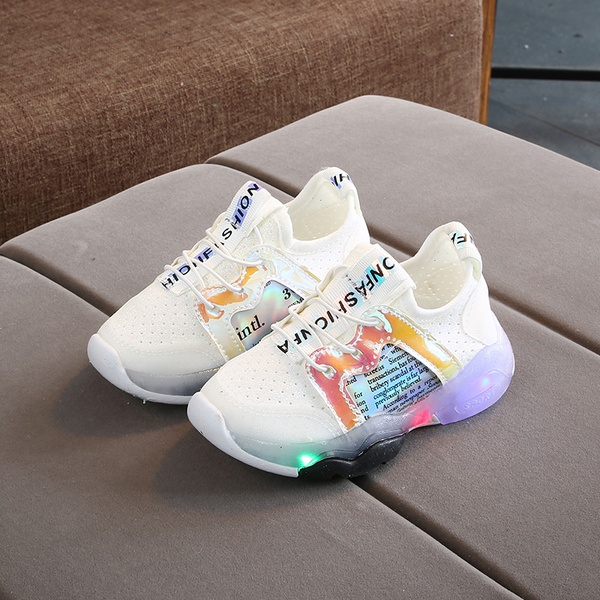 Toddler Boy / Girl Stylish Letter Print Colorblock Led Athletic Shoes (Various colors)