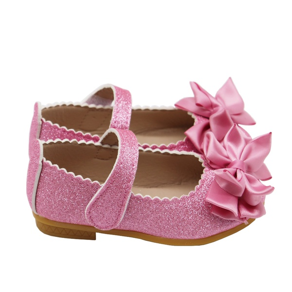 Toddler Elegant Sequined Velcro Big Bowknot Decor Flats Shoes