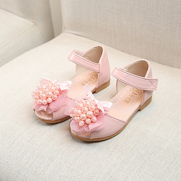 Toddler Girl Pretty Pearl and Floral Decor Solid Sandals