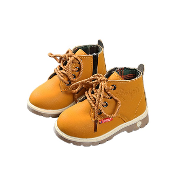 Toddler / Kid Solid Plaid Lace-up Leather Boots