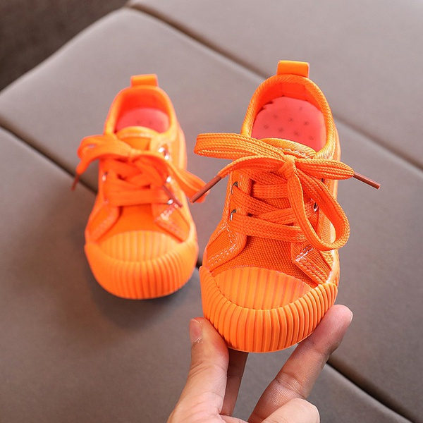 Toddler / Kid Solid Fluorescent Striped Tie Canvas Shoes