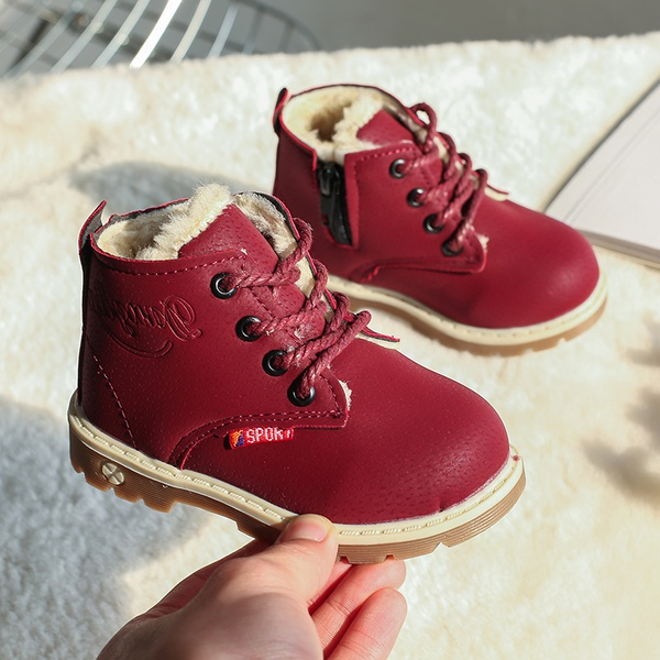 Toddler / Kid Letter Print Solid Fluff Tie Snow Boots