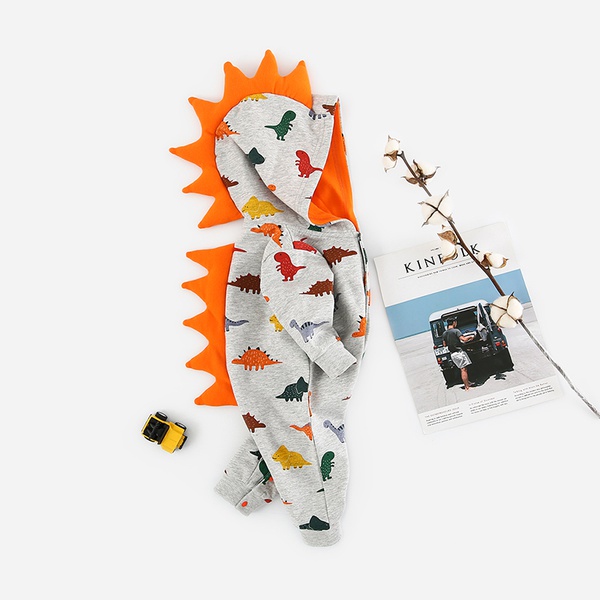 Trendy Dinosaur Design Serrate Hooded Jumpsuit for Baby