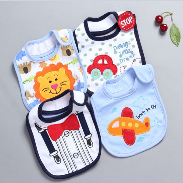 4-piece Cartoon Lion Car Animal Print Baby Bib