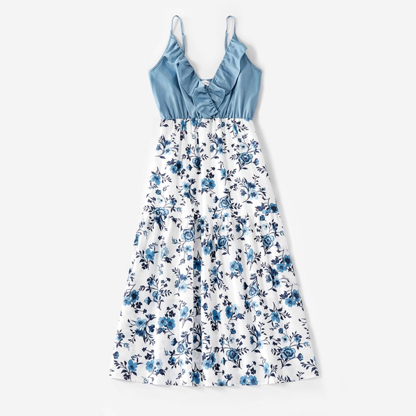 Mosaic 100% Cotton Family Matching Sets(Floral Flounce Tank Dresses – Denim Tops – Rompers -Masks)