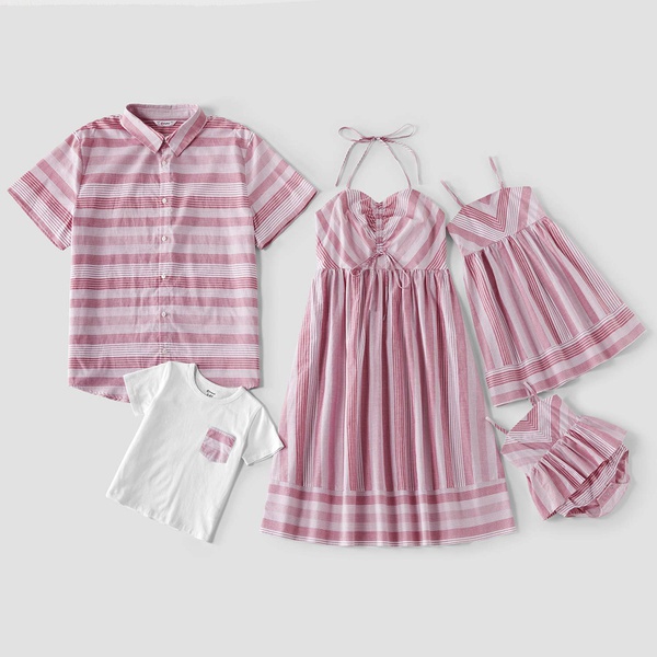 Mosaic Family Matching 100% Cotton Striped Series Sets(Tank Dresses – Rompers – Tops)