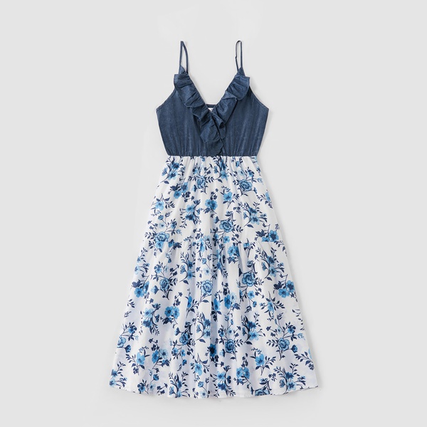 Mosaic Family Matching Cotton Sets(Floral Flounce Tank Dresses – Denim Tops – Rompers -Masks)