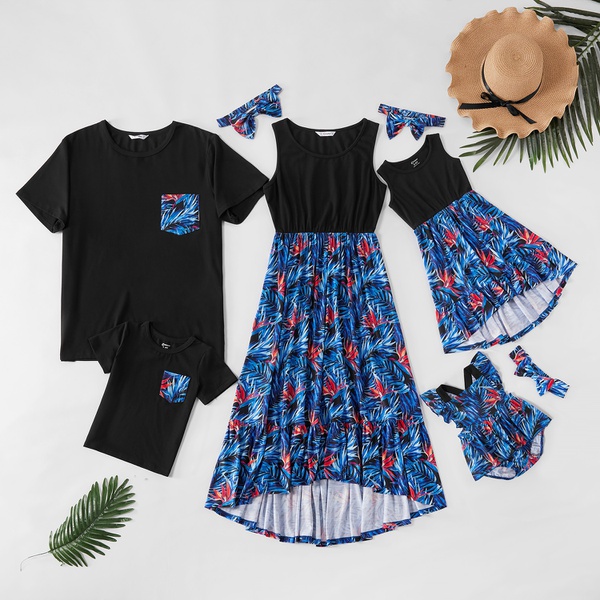 Mosaic Family Matching Cotton Coconut Tree Tank Dresses – Rompers – Black Tops