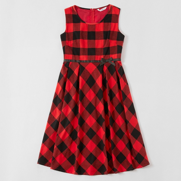 osaic Family Matching Cotton Christmas Sets(Bowknot Tank Dresses – Plaid Button Front Shirts- Rompers)
