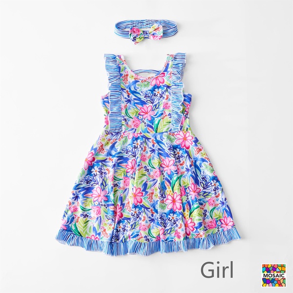 osaic Family Matching Floral Print Flutter-sleeve Tank Dresses Stripe Tee