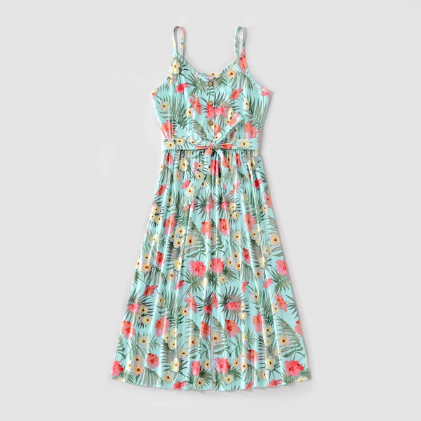 ral Print Family Matching Light Blue Dresses Short-sleeve T-shirts