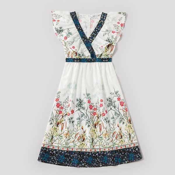 Mosaic Family Matching Autumn Sets (Floral V-neck Flounced Dresses Plaid Short Sleeve Shirts – Rompers)