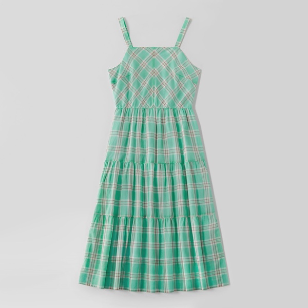 Mosaic Green Plaid Series 100% Cotton Family Matching Sets(Tank Dresses – Rompers -Button Front Shirts)