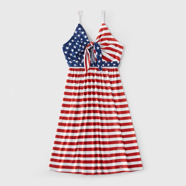 Mosaic Independence Day Cotton Stripe Stars Tank Dresses Matching Sets for Dad-Mom-Baby