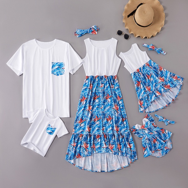 Mosaic Family Matching Floral Flounced Tank Dress Tee for Dad-Mom-Boy-Girl-Baby