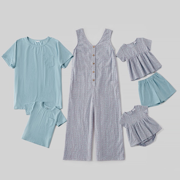 Mosaic Floral Print 100% Cotton Sets(Cropped Jumpsuits – Tops – Shorts)