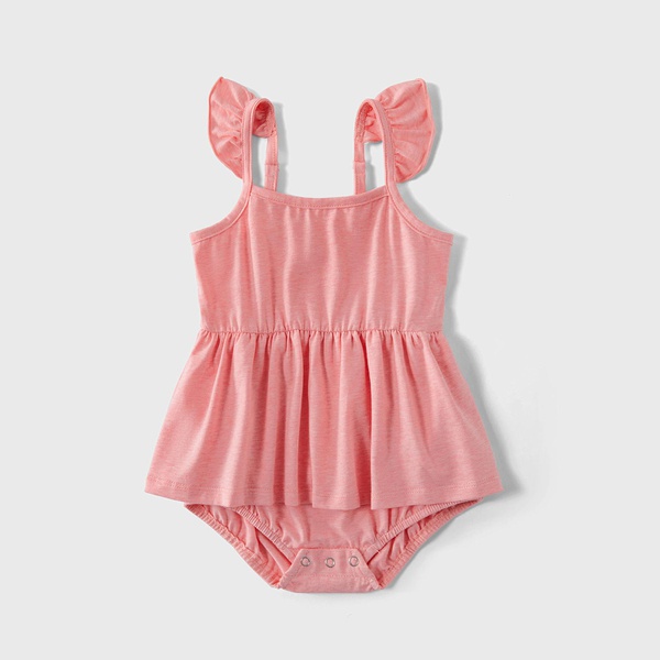 Mosaic Family Matching Cotton Tank Dresses Sister Flutter-sleeve Rompers T-shirt for Dad-Mom-Boy-Girl-Baby