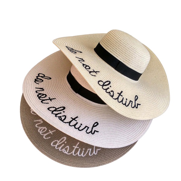 Embroidery”Do Not Disturb” Solid Straw Hat Floppy Foldable Roll up Cap Beach Sun Hat