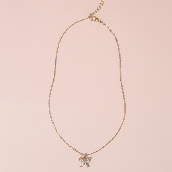 Women Gold Color Butterfly Party Pendant Necklace Fashion Simple Ladies Pentagon-Butterfly Jewelry Gifts