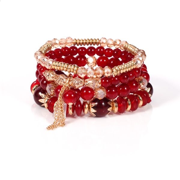 Bohemian Stackable Beads Bracelets for Women Girls Boho Multilayer Stretch Wood Beads Charm Tassel Bangles