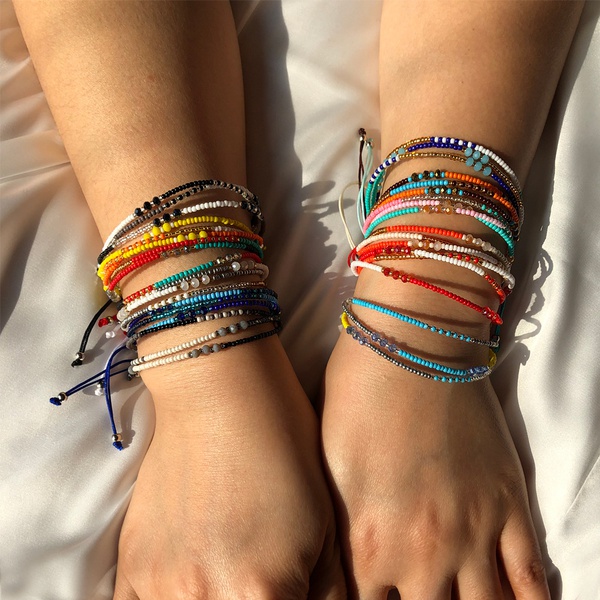 Bohemian Colorful Bead Bracelet Women Adjustable Handmade Bead Bracelet Friendship Gift
