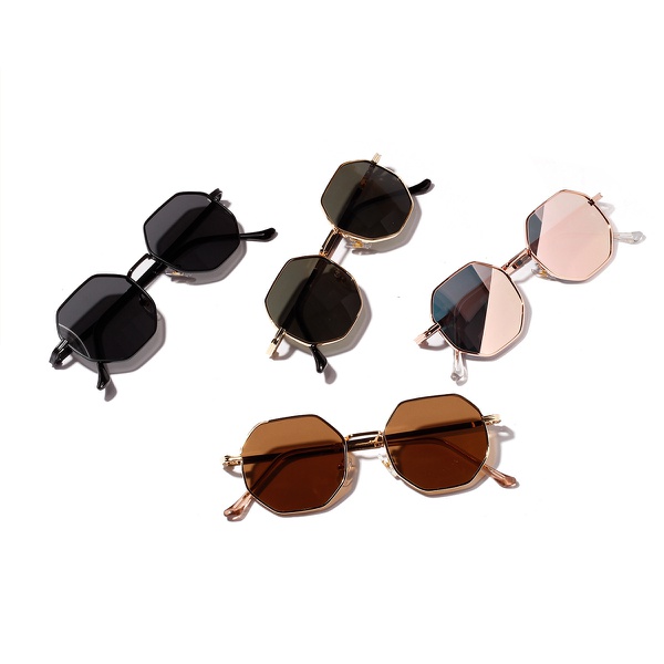 Unisex Polygon Vintage Sunglasses Metal Gold Green Brown Pink UV400