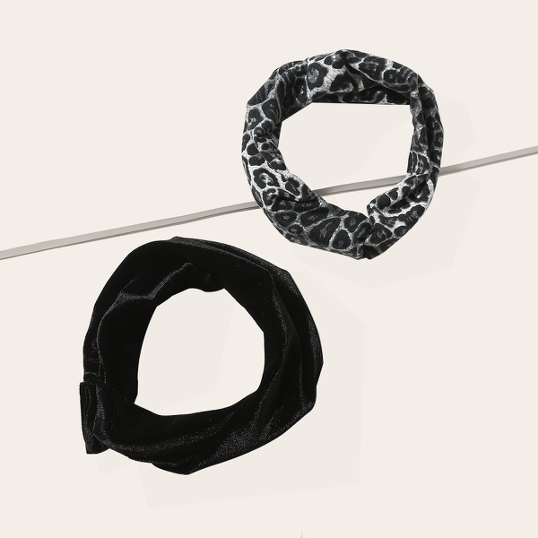 2 Pcs Leopard Print Elasticized Hairbands Set