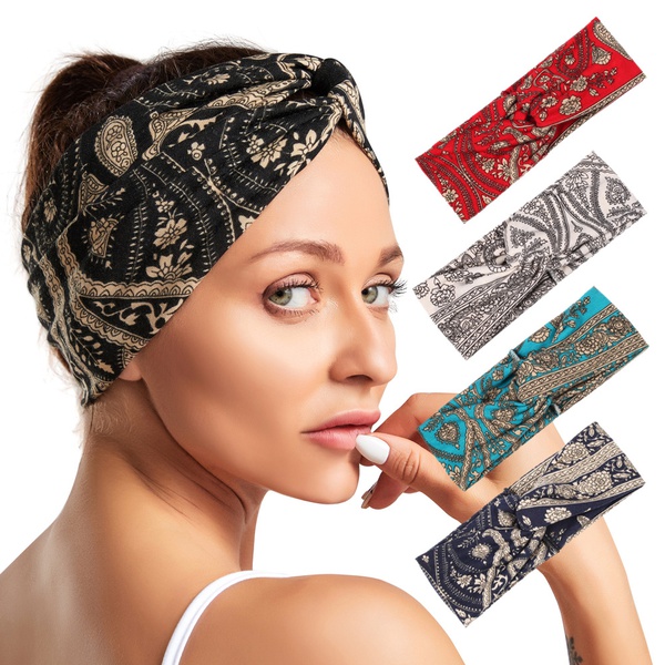 Women Cotton Elastic Bohemian Turban Headbands