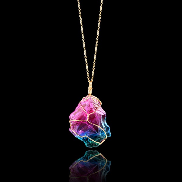 Natural Colorful Irregular Crystal Pendant Necklace