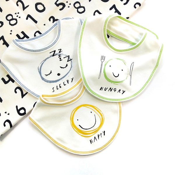 3-pieces Smile Face Cartoon Print Softness Cotton Baby Absorbent Bibs