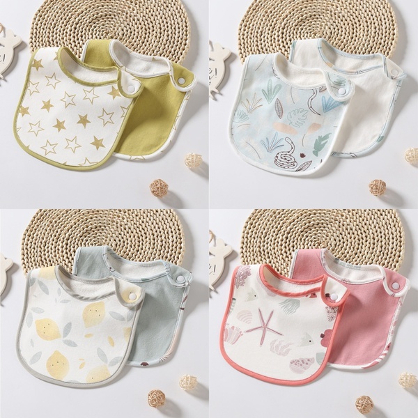 2-pcs Adorable Cotton Baby Bibs Newbron Toddler Kids Burp Cloth Feeding Apron Baby Saliva Towel Scarf Bandana Bibs Toddler Stuff