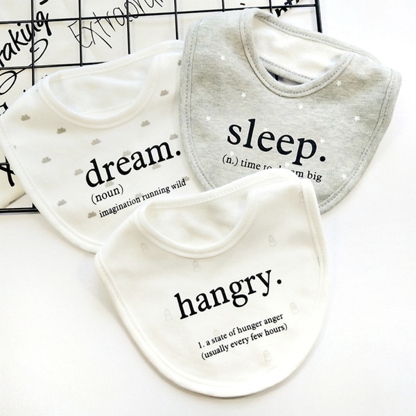 3-pieces Letter Cartoon Print Softness Cotton Baby Absorbent Bibs