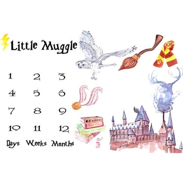 “Little Muggle” Print Baby Milestone Blanket Photography Background Prop