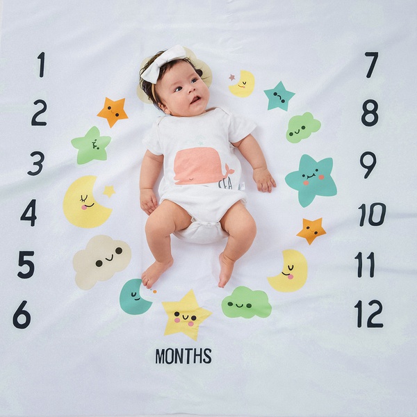 Newborn Baby Milestone Photography Blankets Cartoon Stars Moon Print Soft Blanket