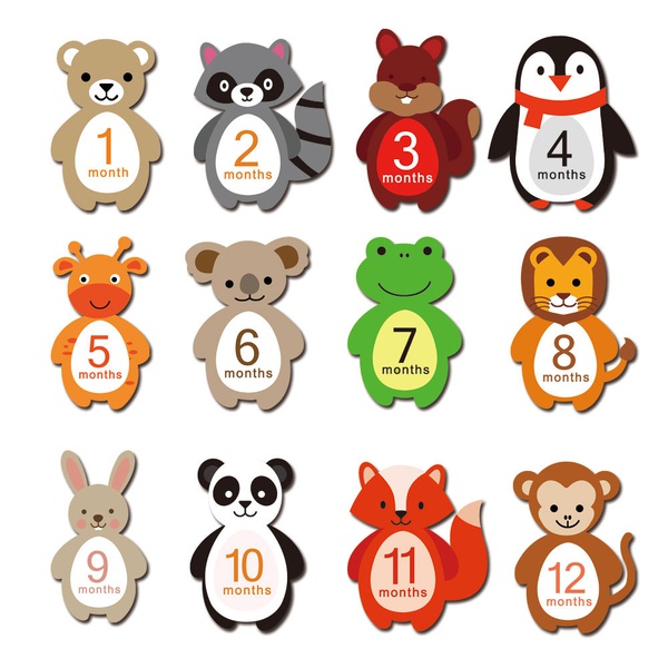 2-pack Reusable Animal Design Baby Monthly Milestone Stickers
