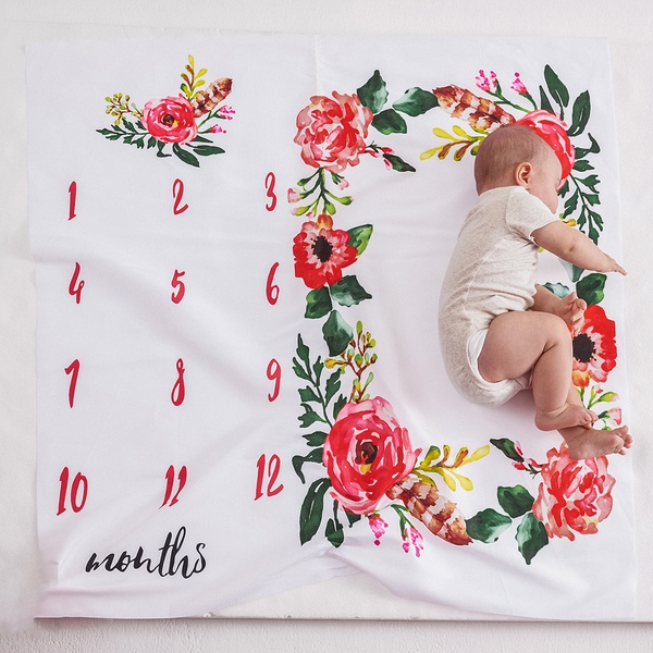 Pretty Floral Print Baby Milestone Blanket Photography Background Prop
