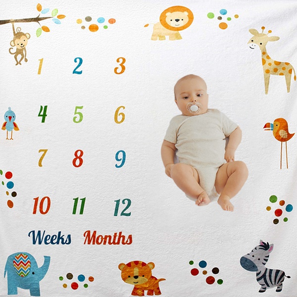 Cute Lion Print Baby Milestone Blanket Photography Background Prop