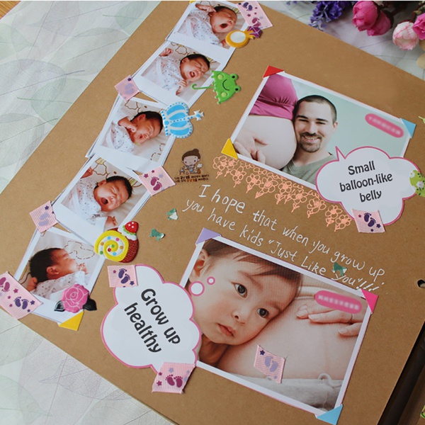 DIY Wooden Photo Album Baby Growth Memory Life Photo Relief Book Record Book