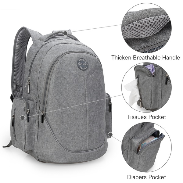 Mummy Diaper Bag Backpack Large Capacity Grey Black Travel Bag Maternity Baby Changing Bags