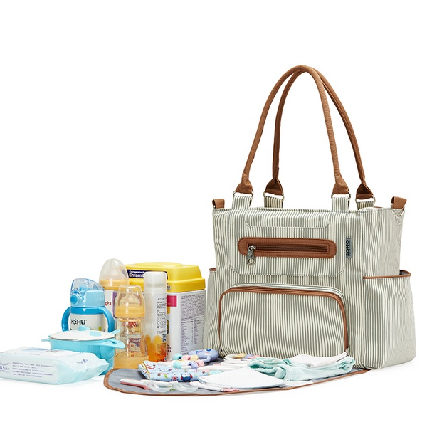 Stylish Striped Large Capacity Diaper Bags Set