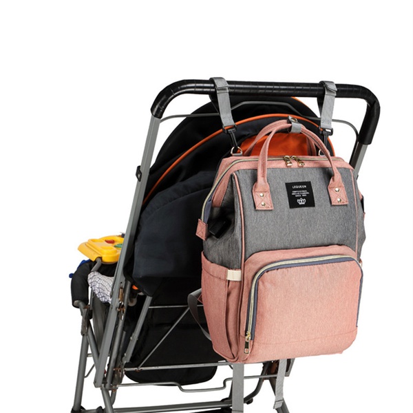 Color Block USB Heating Large Capacity Diaper Bag Backpack