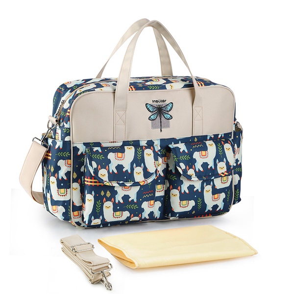 Unicorn Plant Print Multifunction Waterproof Large Capacity Diaper Crossbody Handbag