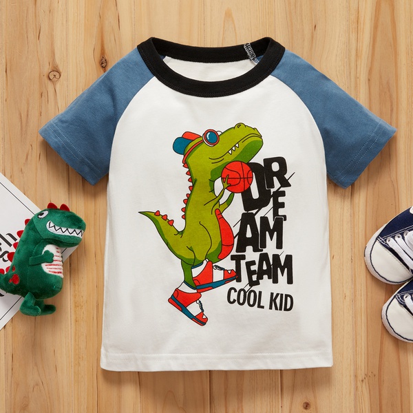 Baby Boy Cartoon Dinosaur Letter Print Tee