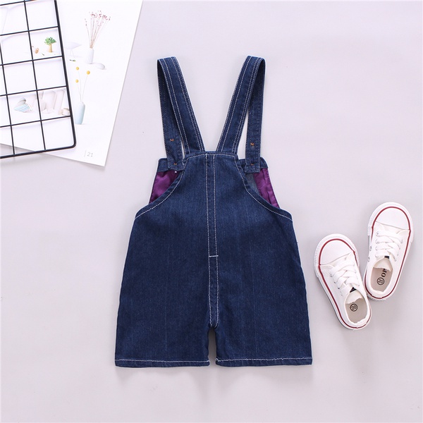 Bear Embroidered Denim Suspender Shorts (no shoes)
