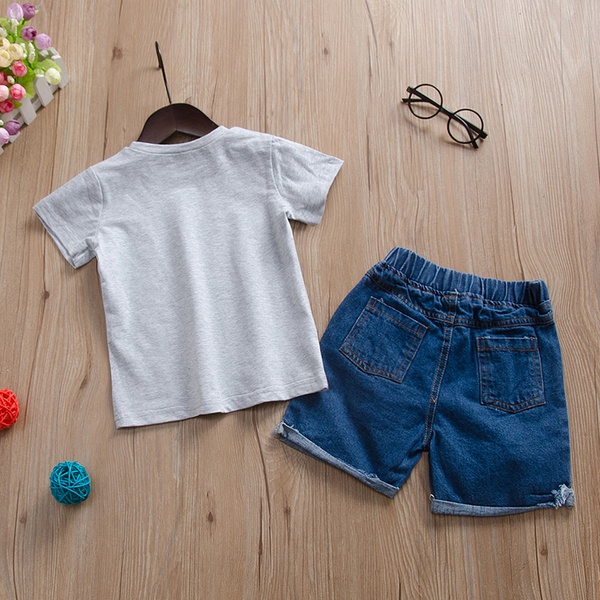 Letter Print Short-sleeve Tee and Denim Shorts Set