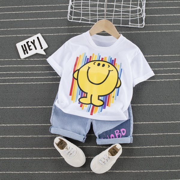 Baby Adorable Cartoon Print Top and Denim Shorts Set