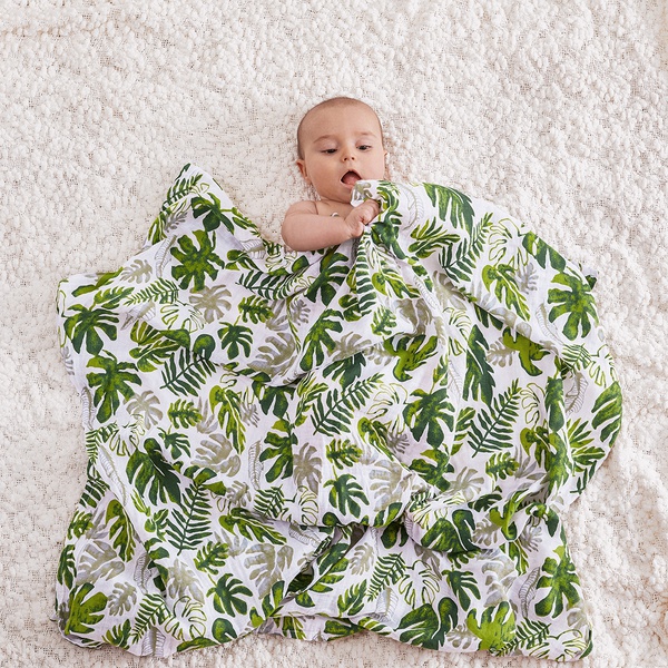 Leaf Print Muslin Cotton Blanket