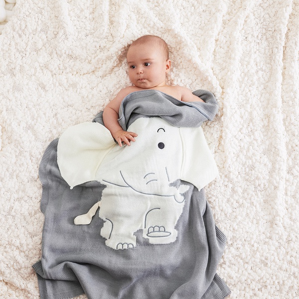 Elephant Design Cartoon Kintted Baby Swaddle Blanket