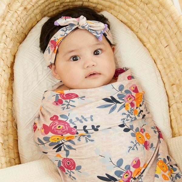 2 Pcs Baby Cotton Floral Swaddle Blankets Headband Soft Sleeping Blanket Wrap Set Newborn Baby Bedding Blanket