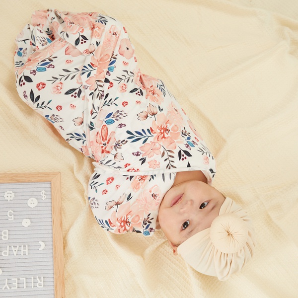 2 Pcs Baby Cotton Floral Swaddle Blankets Hat Soft Sleeping Blanket Wrap Set Newborn Baby Bedding Blanket